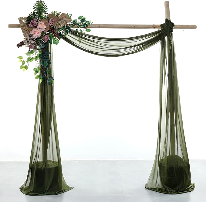Olive Sheer Chiffon Backdrop Drape, 30 in x 40 ft Glitter Panel