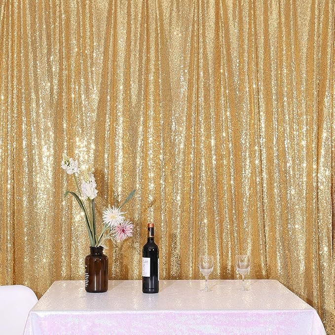 Backdrop with Shimmering Gold Sequins, 6 Ft x 7 Ft for Photos