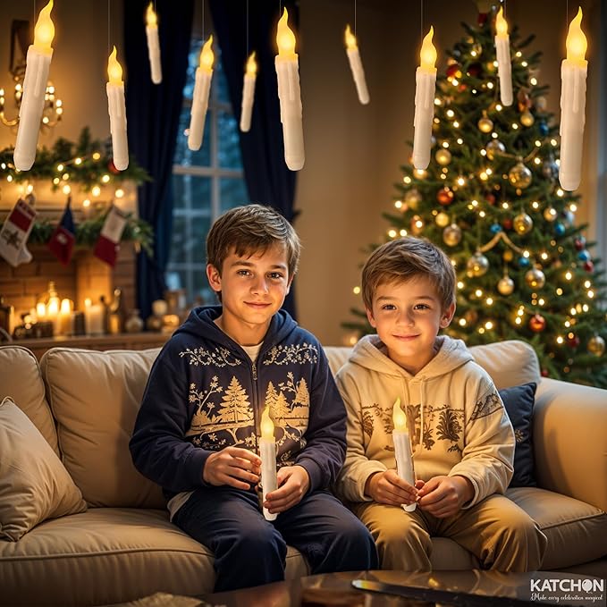 Flameless Floating Candles, 12 White LED Candles with Wand Remote