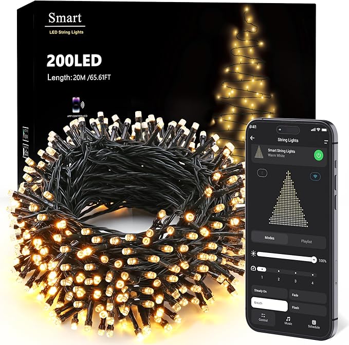 Indoor String Lights 65.61ft 200 LED Warm White WiFi Smart Lights
