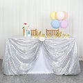 ShinyBeauty Sequin Tablecloth Silver 72''x72'' Square Glitter Table Cover Silver Table Cloths for Parties Wedding TableCover Event Decor Sparkley Tablecloth Kitchen Linen
