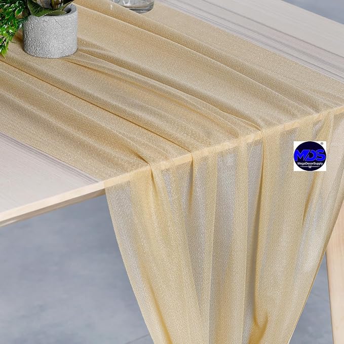 MDS Halloween Chiffon Table Runner - 15 Pack, 29 x 170 Inches, 14ft Each - Sheer Spooky Table Runners for Haunted House Parties, Trick-or-Treat Tables, Witchy Décor, Wedding & Events - Champagne Gold