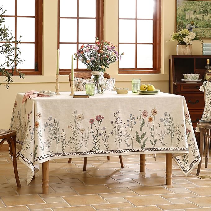 Rectangular Tablecloth 55 x 87 Inch Linen-Polyester Blend Floral