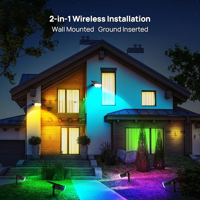 Spotlights, Solar Powered with 8 Color Modes, IP67 Waterproof for Outdoor Use