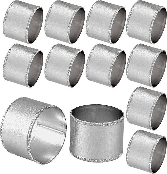 Napkin Rings, Set of 12 Round Silver Metal Napkin Holders