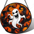 Stained Glass Window Hanging - Halloween White Ghost Suncatcher for Doors Window Garden Indoor Spooky Funny Orange Sun Catchers Gothic Decor Horror Gifts for Women Men Friend 7.8 in