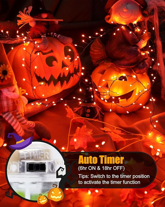 Minetom Fairy Lights Battery Operated, String Lights Waterproof Silver Wire 5 Feet 60 Led Firecracker Starry Lights for DIY Wreath Home Party Bedroom Mason Jar Indoor Halloween Decoration, Orange