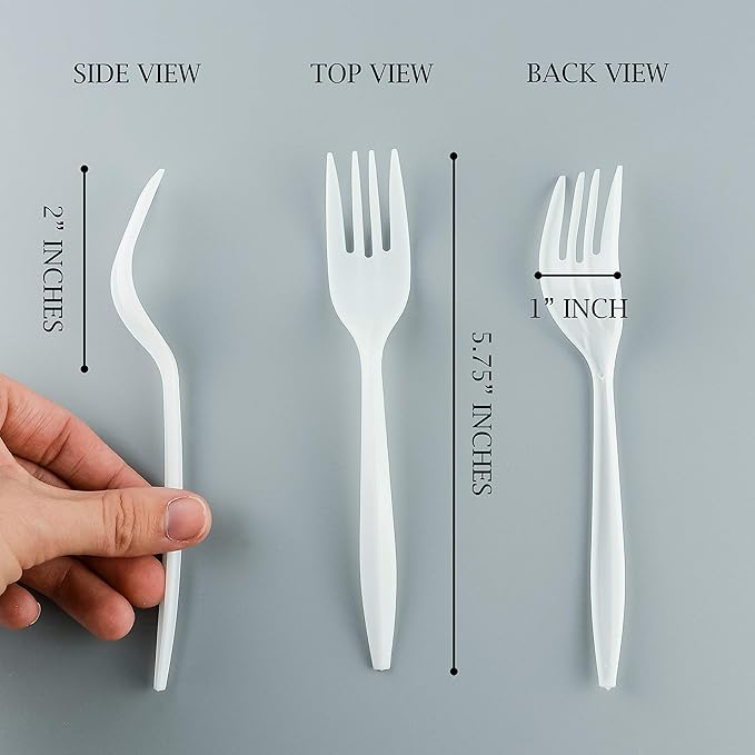 Disposable White Plastic Forks, 1000 Count, Medium Weight