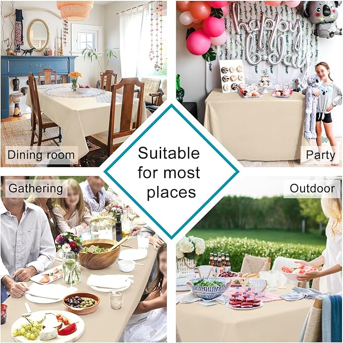 Hiasan Waterproof Tablecloth Rectangle - Washable Fabric Table Cloth for Dining Room Kitchen Birthday Party and Outdoor Use, Beige, 30 x 60 Inch