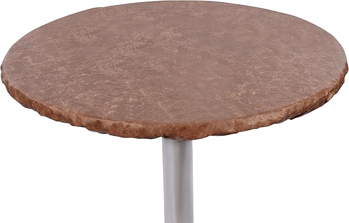 Fitted Tablecloth, 60-Inch Round Vinyl Cover in Camel