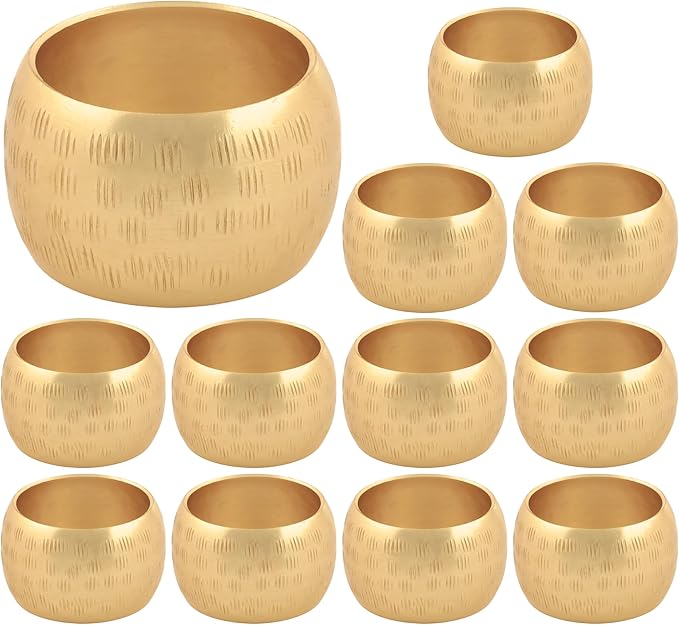 Napkin Rings, 12 Pack Round Gold Aluminum for Dinner Tables