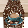 Coffee Theme Table Runner, Farmhouse Retro Brown Coffee Cup Tea Party Rustic Cafe Table Center Decor for Home Kitchen Dining Patio Holiday Party Indoor Outdoor Table Decorations,13"x90" Inch