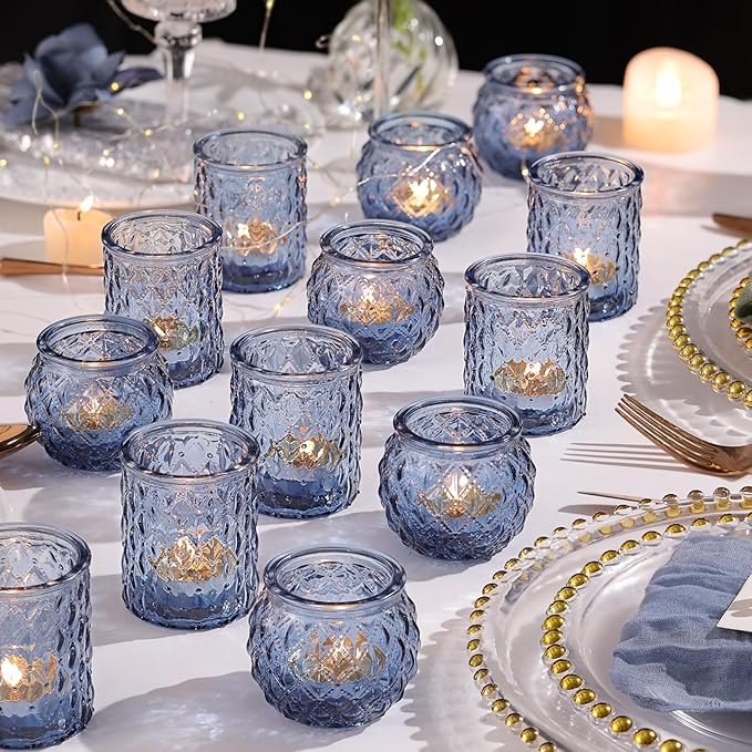 36pcs Assorted Blue Votive Candle Holders, Blue Candle Holders for Wedding Table Decor, Tea Lights Candle Holder for Table Centerpiece, Bridal Shower, Baby Shower Decorations