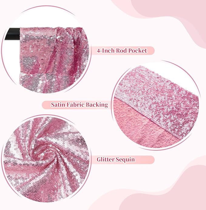 SquarePie Sequin Backdrop Less Transparent Background Sparkly Curtain for Wedding Party 6FT x 6FT Fuchsia Pink