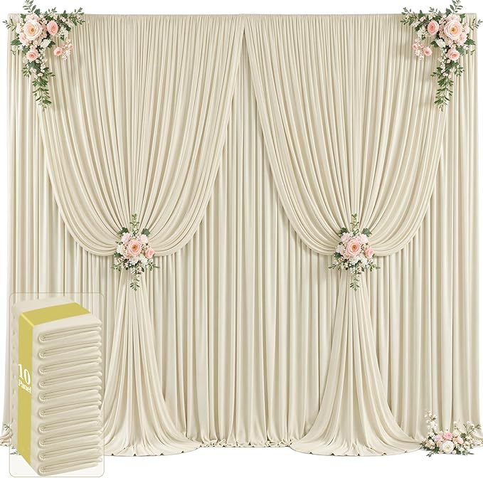 Backdrop Curtain Panels in Beige, Set of 10, 5 x 12 ft Wrinkle-Free