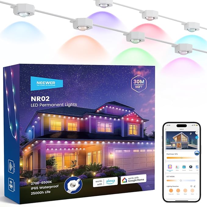 LED String Lights, 96ft Multicolor RGBCW with App Control