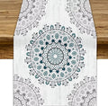 Boho Flower Table Runner, Bohemian Turquoise Mandala White Teal Floral Kitchen Dining Table Runners for Indoor Outdoor Home Party Holiday Decor, 13x108inch