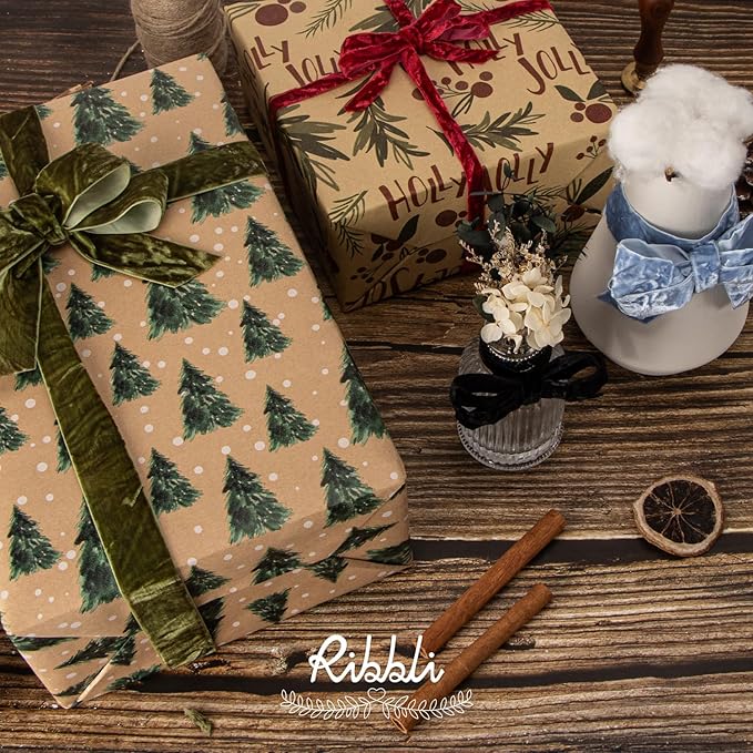 Ribbli Black Velvet Ribbon 3/8 Inches Luxury Crinkled Black Christmas Ribbon for Gift Wrapping Crafts Home Decor-Continuous 10 Yard