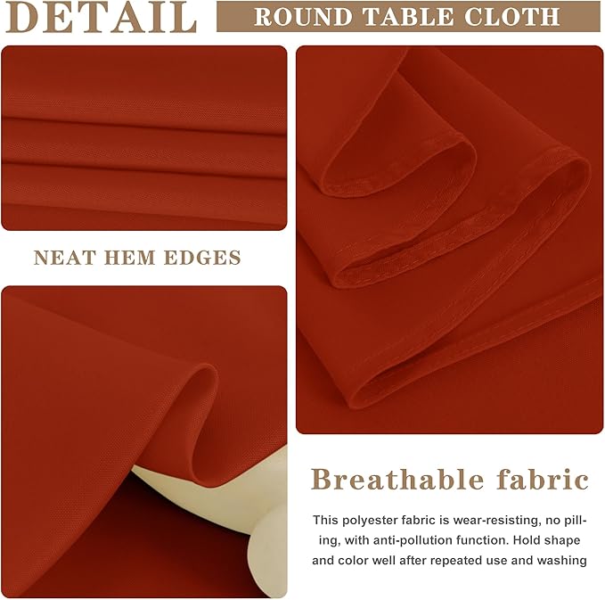 Fitable 6 Pack Rust Round Table Clothes - 90 Inches in Diameter - Stain Resistant and Washable Fall Tablecloths, Polyester Fabric Table Covers for Wedding, Party, Banquet, Gathering