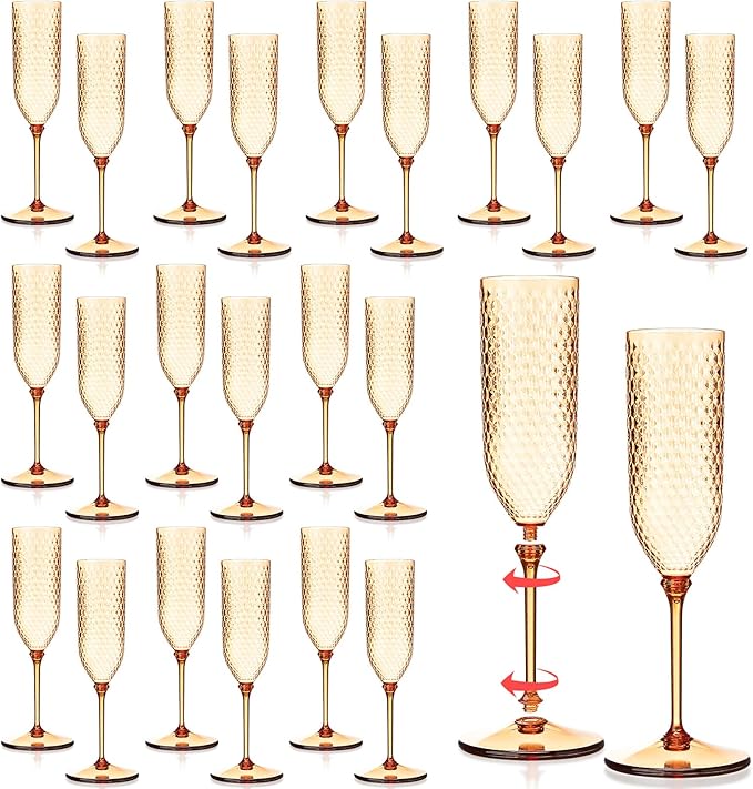 Champagne Glasses, 24 Pack 5.5 oz Plastic Flutes with Removable Stems