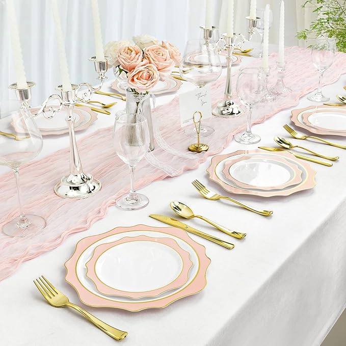 Disposable Plates, Pink Scalloped Plastic, 100 Count