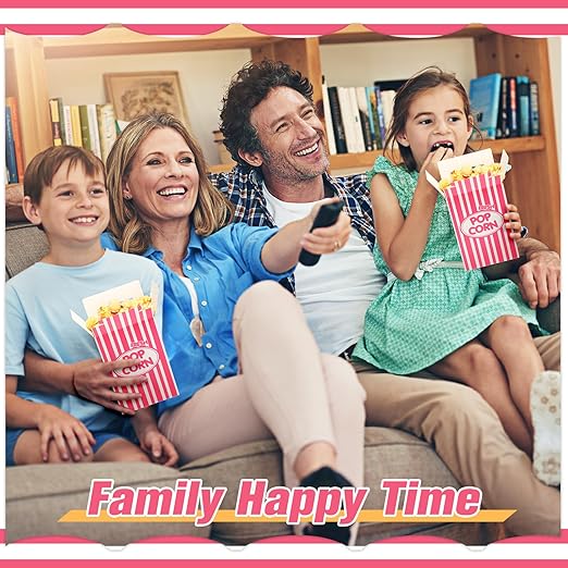 Xinnun 200 Pcs Paper Popcorn Boxes 1 oz Close Top Oil Proof Disposable Popcorn Container 6 x 4 x 2 Inch Stripes Leak Proof Popcorn Boxes for Party Movie Party Theater Night Birthday (Pink)