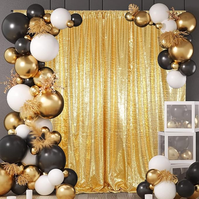 Gold Sequin Backdrop Curtain, 10ft x 10ft, Satin-Backed, Light-Blocking