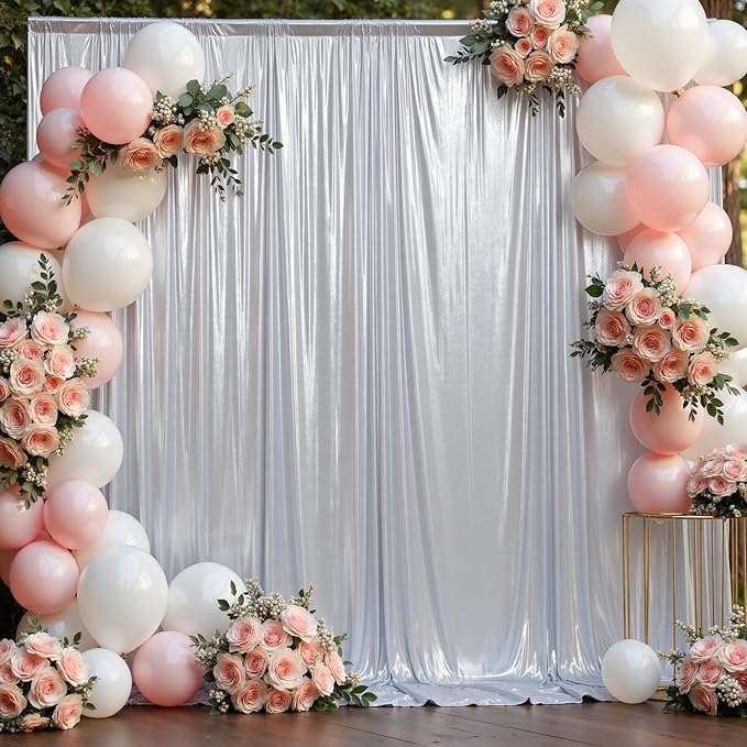 30x10 ft Wrinkle Free Silver Sequin Backdrop Curtain for Parties,Thick Not Fall Glitter Wedding Drapes Backdrop,4 Panels 5x10ft Shimmer Photo Wall Back Drop Cloth for Birthday Photography Background