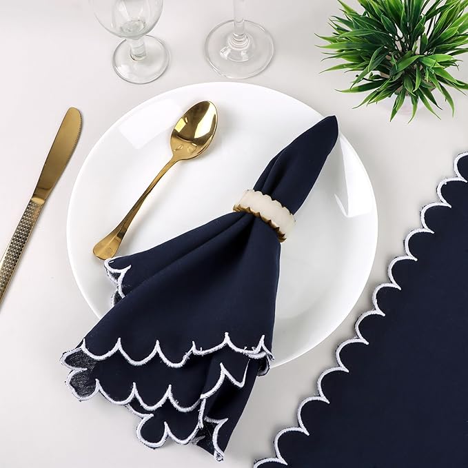 Epoxy Resin Napkin Rings Set of 12 - Rustic Napkin Holders for Dining Tableware, Dinning Table, Everyday, Wedding, Anniversary Festival Thanksgiving Party of Table Setting (Black White) - CLEENTABLE