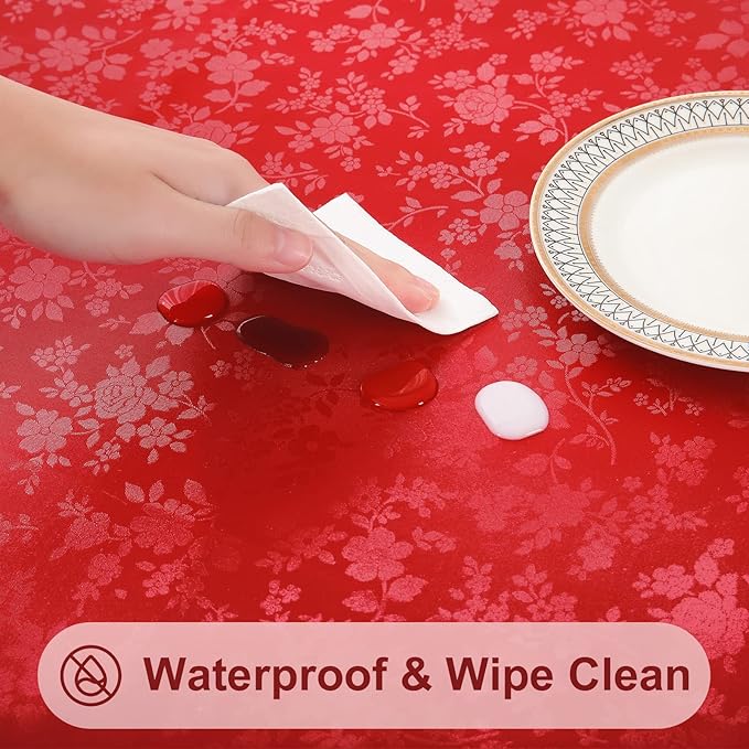 Tablecloth in Red, Rectangular Waterproof Vinyl, 60 x 140 Inch