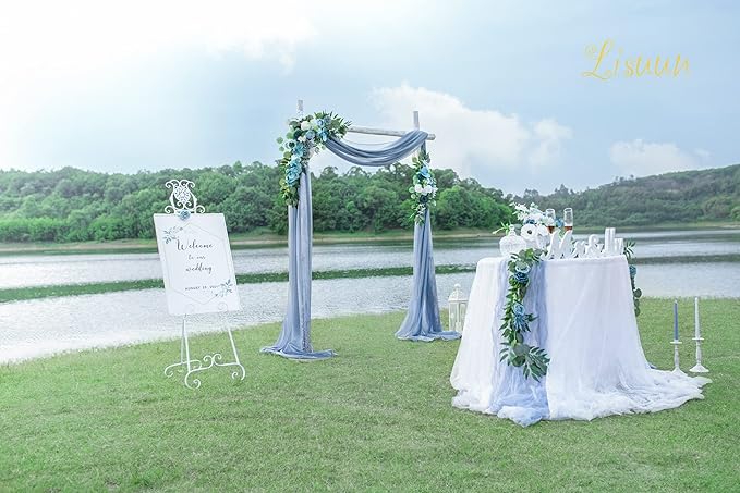 Artificial Flowers Arch Swag Set, Grey Blue Silk Roses and Orchids