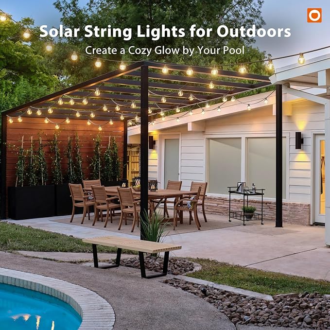 String Lights 200 FT Solar Outdoor, 100 G40 Bulbs, Black