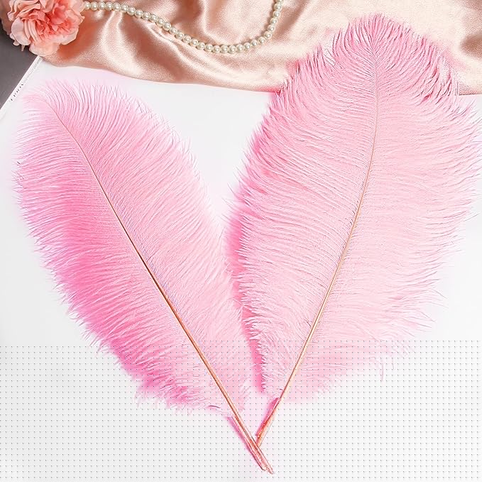 THARAHT 12PCS Ostrich Feathers Natural Bulk 16-18Inch(40-45cm) for Wedding Party Centerpieces Easter Gatsby Flower Arrangement and Home Decorate Ostrich Feathers,Pink
