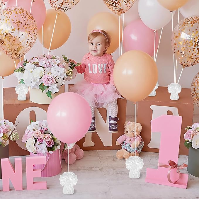 Balloon Weights 24 Count White Metallic Round Anchors with Crimped Ribbon