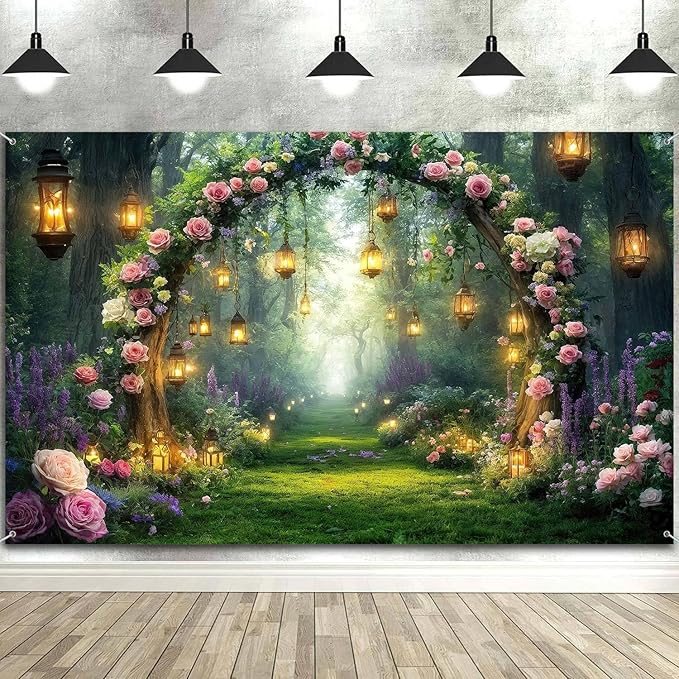 5x3ft Purple Flower Wedding Photography Backdrop Lavender Floral Enchanted Forest Fairytale Bridal Backdrop Anniversary Birthday Baby Shower Girl Party Banner Photo Booth Props Wonderland Background