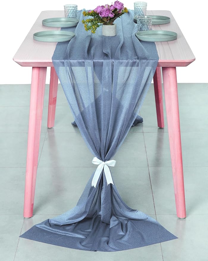 MDS Halloween Chiffon Table Runner - 5 Pack, 29 x 170 Inches, 14ft Each - Sheer Spooky Table Runners for Haunted House Parties, Trick-or-Treat Tables, Witchy Décor, Wedding & Events - Dusty Blue