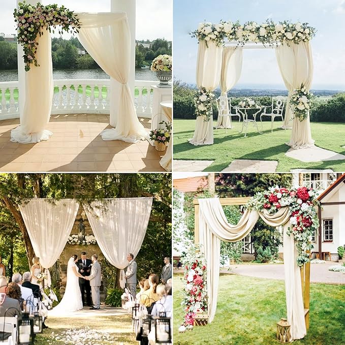 6 Panels Ivory Wedding Arch Drapery 28" x 20Ft Wedding Arch Draping Fabric Chiffon Fabric Drape Sheer Backdrop Curtain for Weddings Party Swag Ceremony Birthday Arbor Drapery Reception Ceiling Décor