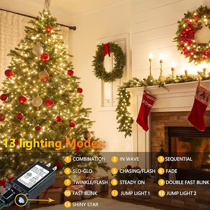 String Lights, 2 Pack 33 ft Warm White LED with Timer and 13 Modes