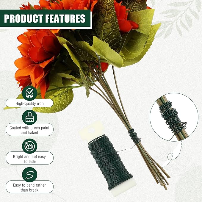 Ferraycle 48 Pack Green Floral Wire 38 Yards 22 Gauge Flexible Paddle Florist Christmas Green Wire for Crafts Christmas Wreaths Tree Garland and Floral Flower Arrangements