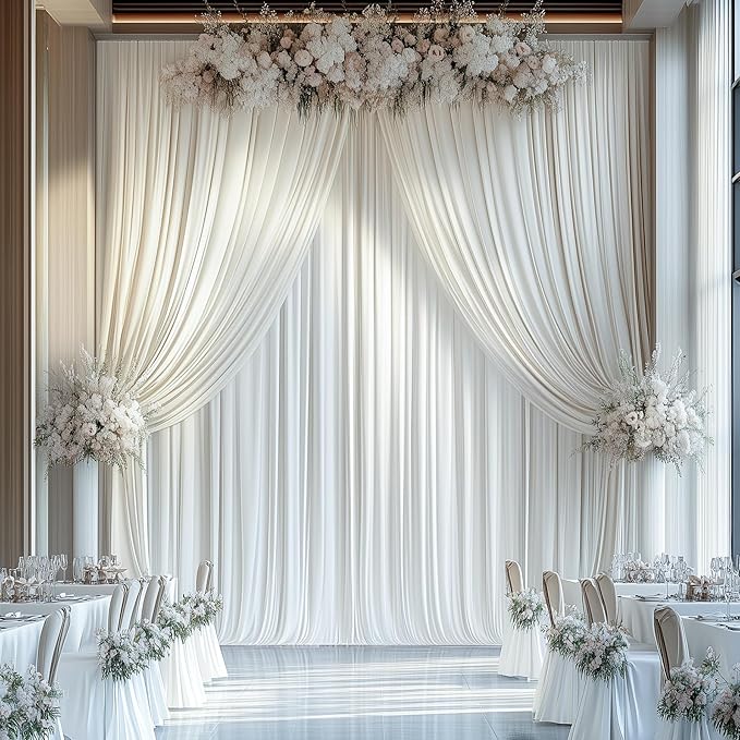 60ftx12ft Wrinkle Free Ivory Backdrop Curtain, 12 Panels 12FT Height Ivory Wedding Backdrop Drapes, Silky Polyester Back Drop Cloth for Birthday Photography Background Party Backdrop Draping