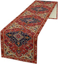 Boho Old French Table Runner, Vintage Red Beige Retro Flower Rustic Country Style Floral Print Pattern for Home Kitchen Table Decor Dining Coffee Room Garden Party Decor 13x36in