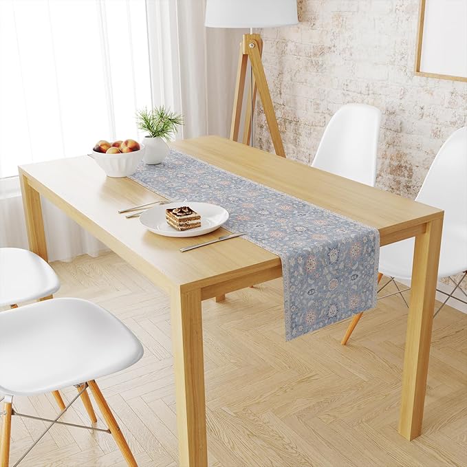 Snycler Table Runner Boho Table Runners Vintage Elegant Farmhouse Table Center Linen Decor for Home Dining Party Entrance (13x72 Inch) Blue