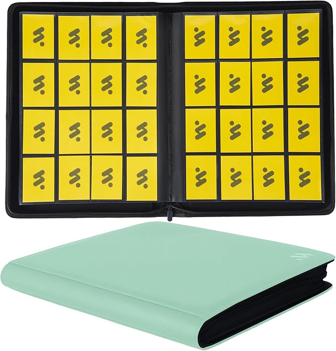 Premium 1000+ Pockets Card Binder,16 Pockets Trading Card Binder Ringless Side Loading Trading Card Album Folder for TCG - Light Green