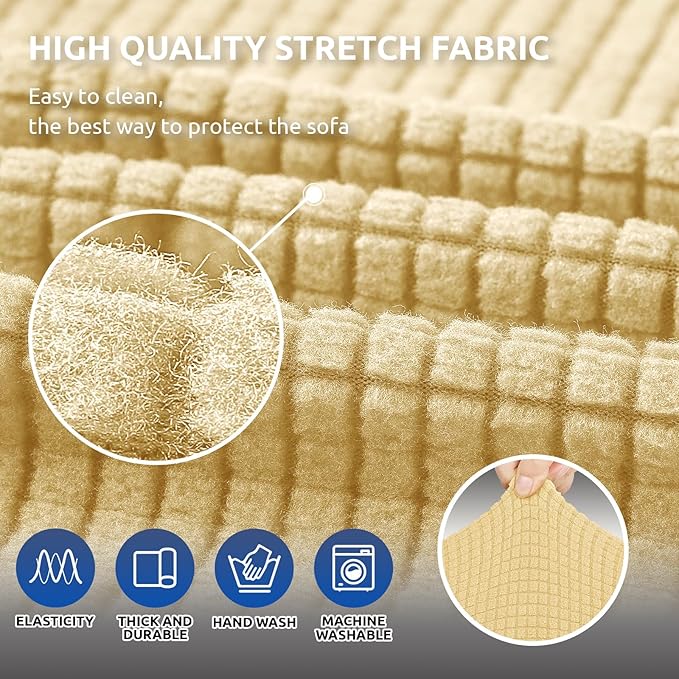 Sofa Slipcover for 3-Cushion Couch, Champagne Stretch, Anti-Slip