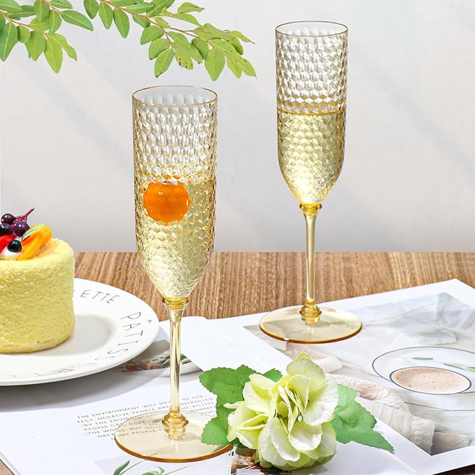 Champagne Glasses, 48 Pack Amber Detachable Plastic Flutes 5.5 Oz