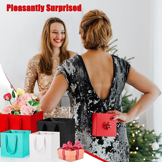 Gift Bags - Pink Square Bottom Paper Bags with Handles, 10 Pack, 10 x 10 Inch