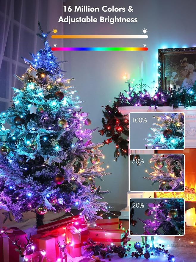 Indoor String Lights, 200 LED RGB Silver Wire with Voice and App Control
