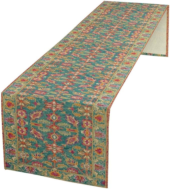 Vintage Boho Floral Table Runner, Rustic Country Farmhouse Teal Red Purple Flower Pattern for Home Kitchen Table Decor Dining Coffee Room Party Decor 13x72in
