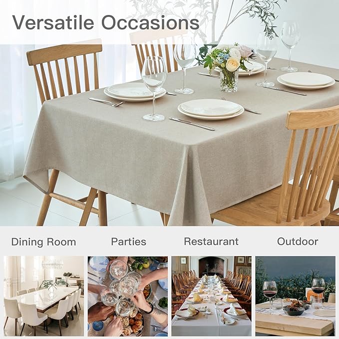maxmill Linen Textured Rectangular Tablecloth Water Resistant Wrinkle Free Spill-Proof Stain Proof Table Cloth for Dining Room Decoration, Banquet Party Wedding Holiday Dinner, 52 x 84 Inch Linen