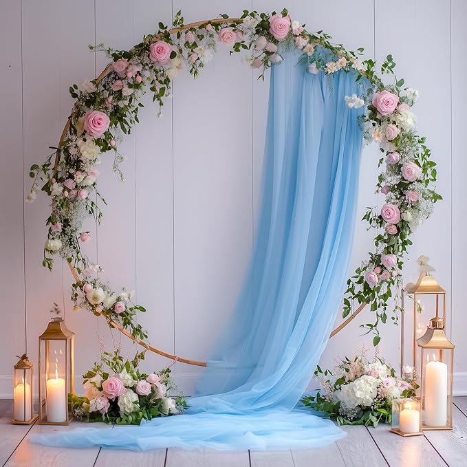 Wedding Arch Draping Fabric 3 Panels 28.7" x 20FT Dusty Blue Sheer Chiffon Backdrop Drapes for Wedding Ceremony Birthday Party Bridal Shower Outdoor Decoration